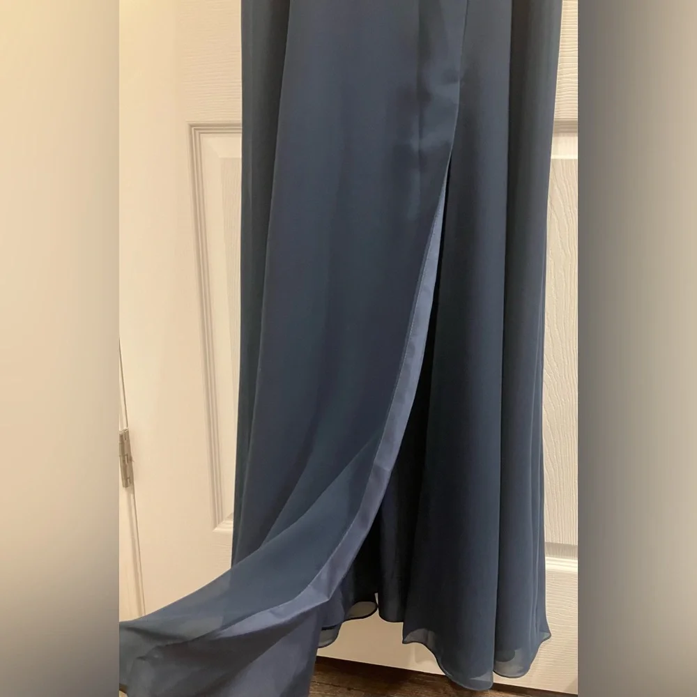 Elegant Navy Blue Evening Gown- JJ House, Size 8, Square Neck, Slit, NWT - Picture 9 of 16